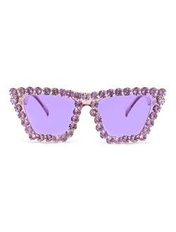 Women Crystal Square Cat Eye Sunglasses Sparkling Trendy Retro Cateye Sunglasses B2898