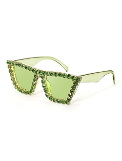 Women Crystal Square Cat Eye Sunglasses Sparkling Trendy Retro Cateye Sunglasses B2898