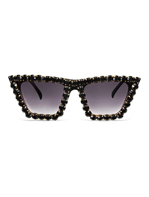 FEISEDY Women Crystal Square Cat Eye Sunglasses Sparkling Trendy Retro Cateye Sunglasses B2898