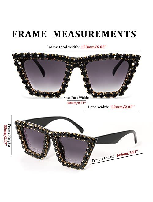 FEISEDY Women Crystal Square Cat Eye Sunglasses Sparkling Trendy Retro Cateye Sunglasses B2898