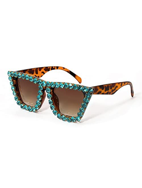 FEISEDY Women Crystal Square Cat Eye Sunglasses Sparkling Trendy Retro Cateye Sunglasses B2898