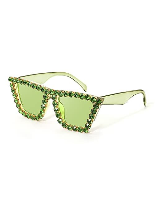 FEISEDY Women Crystal Square Cat Eye Sunglasses Sparkling Trendy Retro Cateye Sunglasses B2898