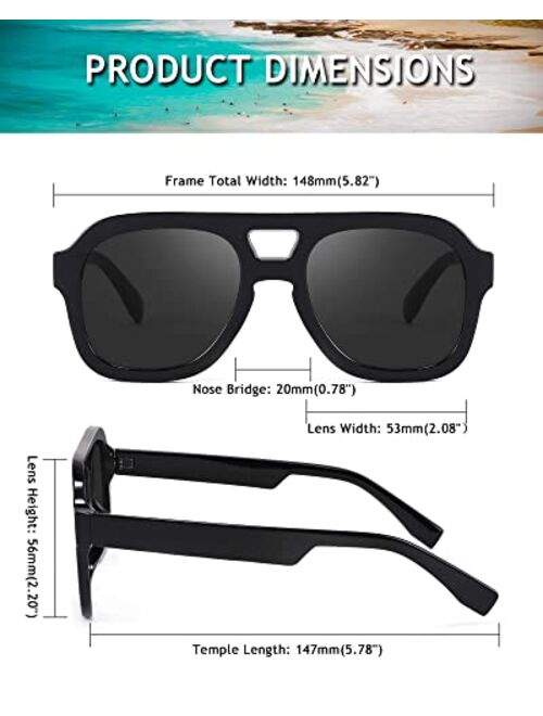 FEISEDY Vintage Pilot Sunglasses Double Bridge Women Men Large Square Thick Frame Trendy Eyewear UV400 B2846