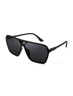 Square Flat Top Shield Sunglasses for Men Women One Piece Rimless Futuristic Shades Sunnies B9060