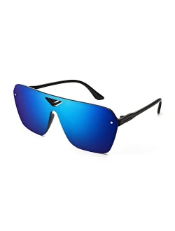 Square Flat Top Shield Sunglasses for Men Women One Piece Rimless Futuristic Shades Sunnies B9060