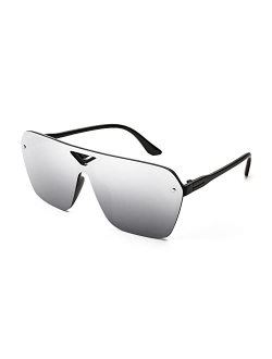 Square Flat Top Shield Sunglasses for Men Women One Piece Rimless Futuristic Shades Sunnies B9060