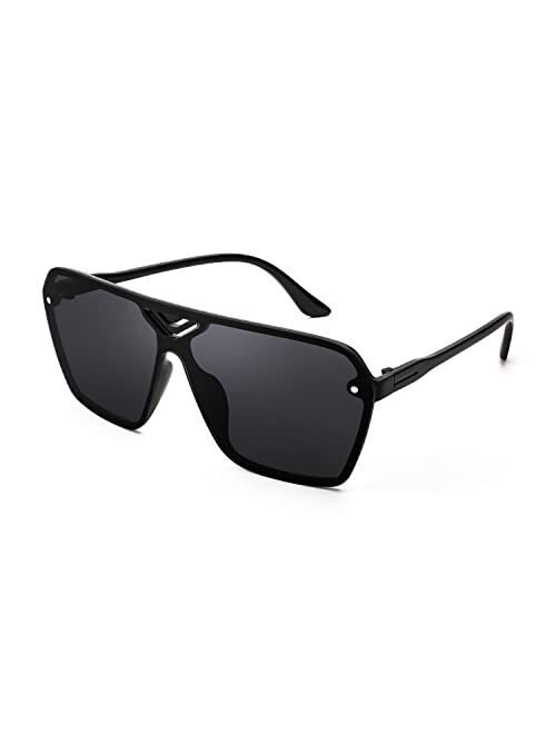 FEISEDY Square Flat Top Shield Sunglasses for Men Women One Piece Rimless Futuristic Shades Sunnies B9060