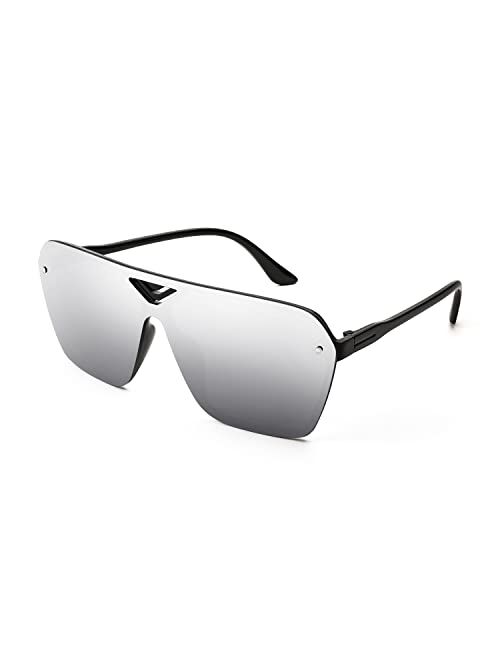 FEISEDY Square Flat Top Shield Sunglasses for Men Women One Piece Rimless Futuristic Shades Sunnies B9060