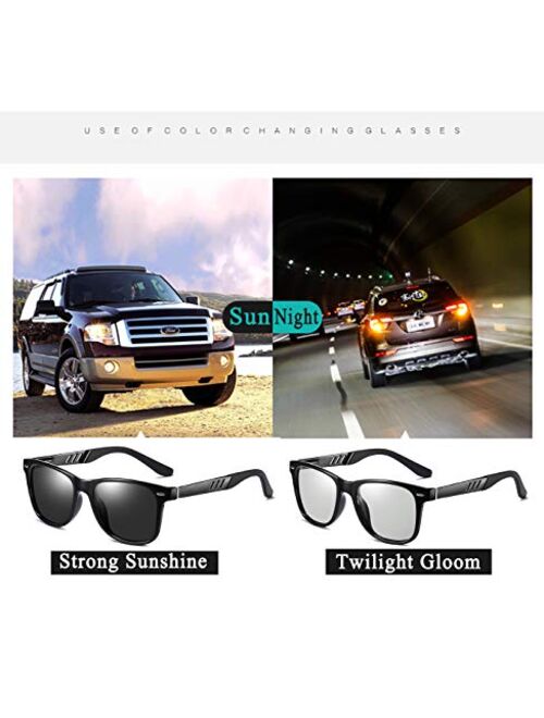 FEISEDY Vintage Polarized Photochromic Sunglasses Men Women 100% UV Protection Outdoor Square Sunglasses B1001