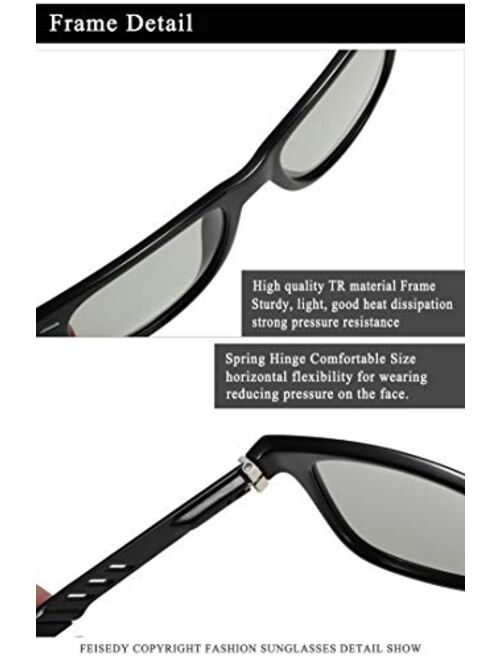 FEISEDY Vintage Polarized Photochromic Sunglasses Men Women 100% UV Protection Outdoor Square Sunglasses B1001