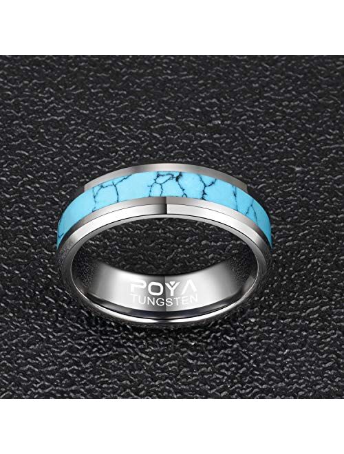 Poya Tungsten POYA 8mm Tungsten Wedding Band Turquoise Rings for Men Beveled Edges Comfort Fit