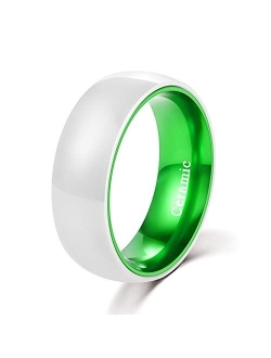 Poya Tungsten POYA White Ceramic Ring 6mm 8mm Wedding Band for Men Women Inlay Anodized Aluminum Liner Comfort Fit