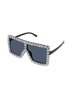 Oversized Sparkling Crystal Sunglasses Disco Diamond Flat Top Fashion Square Large Shades B2782