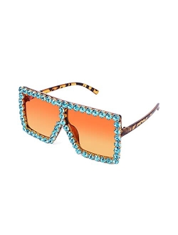 Oversized Sparkling Crystal Sunglasses Disco Diamond Flat Top Fashion Square Large Shades B2782