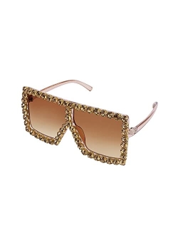 Oversized Sparkling Crystal Sunglasses Disco Diamond Flat Top Fashion Square Large Shades B2782