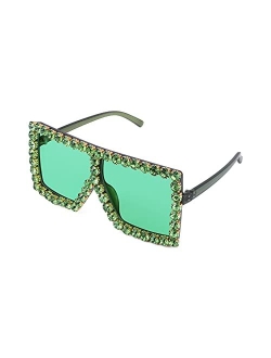 Oversized Sparkling Crystal Sunglasses Disco Diamond Flat Top Fashion Square Large Shades B2782