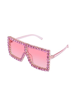 Oversized Sparkling Crystal Sunglasses Disco Diamond Flat Top Fashion Square Large Shades B2782