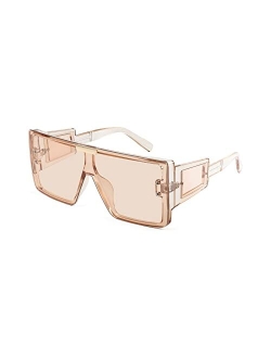 Square Oversized Flat Top Sunglasses With Side Lens Integrated For Women Men B4028