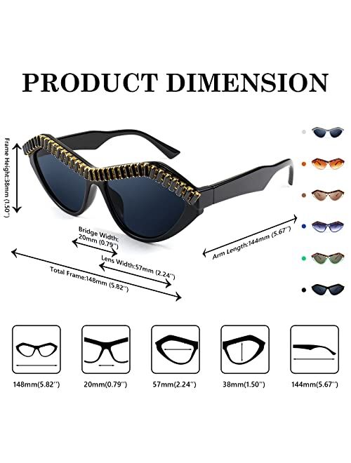 FEISEDY Fashion Cat Eye Diamond Sunglasses Women Retro Vintage Cateye Plastic Frame B2302