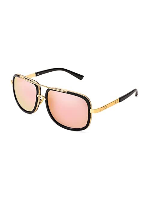 FEISEDY Retro Square Sunglasses Women Men Classic Trendy Polit Sun Glasses 70s Large Frame Metal Shades B2321