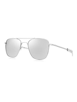 Mens Aviator Sunglasses Polarized Military Pilot Frame with Bayonet Temples B2623