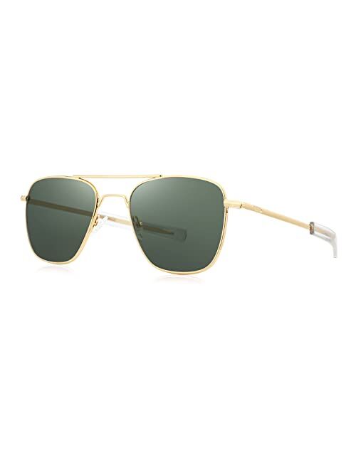 FEISEDY Mens Aviator Sunglasses Polarized Military Pilot Frame with Bayonet Temples B2623