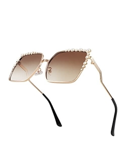 Women Oversized Square Sunglasses Pearl Design Ladies 2021 New Luxury Fashion Big Shades B2747