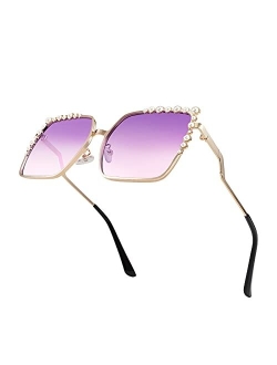 Women Oversized Square Sunglasses Pearl Design Ladies 2021 New Luxury Fashion Big Shades B2747