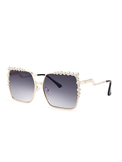 Women Oversized Square Sunglasses Pearl Design Ladies 2021 New Luxury Fashion Big Shades B2747