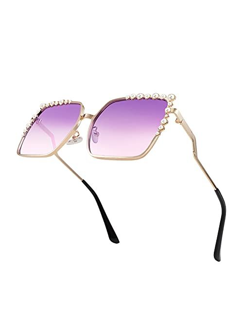 FEISEDY Women Oversized Square Sunglasses Pearl Design Ladies 2021 New Luxury Fashion Big Shades B2747