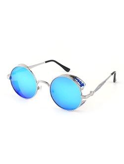 Retro Steampunk Polarized Sunglasses Round Metal Frame Gothic Shades Design Men Women B2820