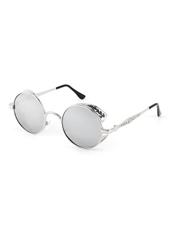 Retro Steampunk Polarized Sunglasses Round Metal Frame Gothic Shades Design Men Women B2820