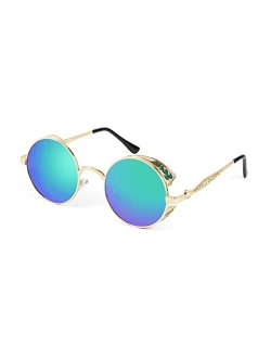 Retro Steampunk Polarized Sunglasses Round Metal Frame Gothic Shades Design Men Women B2820