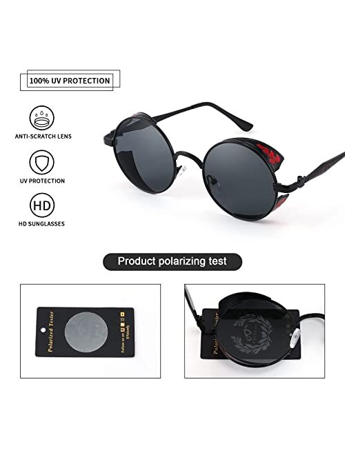 FEISEDY Retro Steampunk Polarized Sunglasses Round Metal Frame Gothic Shades Design Men Women B2820