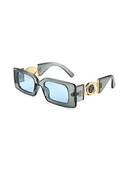 Trendy Small Rectangle Sunglasses 90s Retro Chunky Frame Square Metal Sun Glasses for Women Men B2890