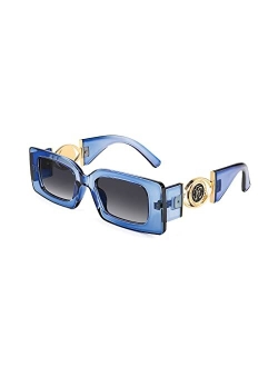 Trendy Small Rectangle Sunglasses 90s Retro Chunky Frame Square Metal Sun Glasses for Women Men B2890