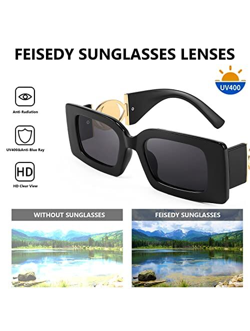 FEISEDY Trendy Small Rectangle Sunglasses 90s Retro Chunky Frame Square Metal Sun Glasses for Women Men B2890