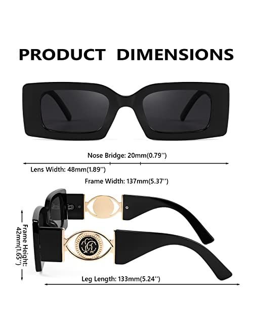 FEISEDY Trendy Small Rectangle Sunglasses 90s Retro Chunky Frame Square Metal Sun Glasses for Women Men B2890