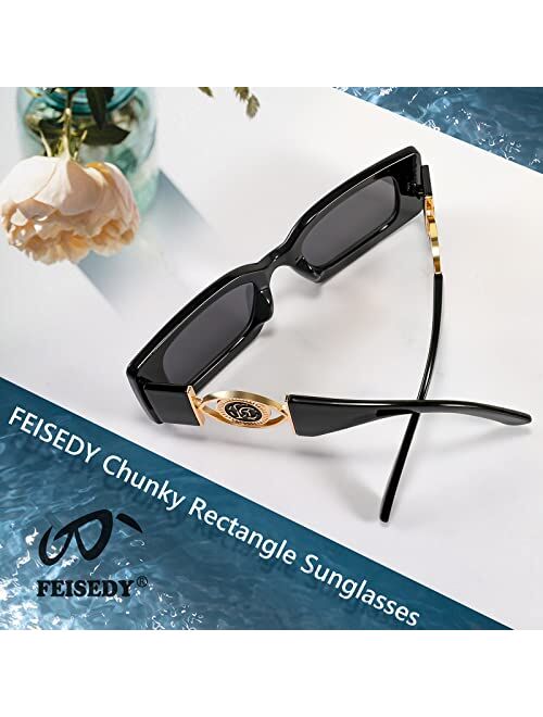 FEISEDY Trendy Small Rectangle Sunglasses 90s Retro Chunky Frame Square Metal Sun Glasses for Women Men B2890