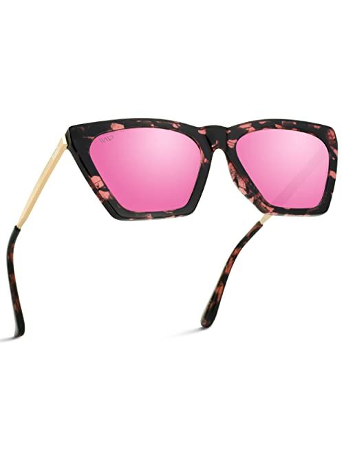 WearMe Pro WMP Eyewear - Square Cat Eye Shape Metal Frame Fashion Polarized Mirrored Sunglasses