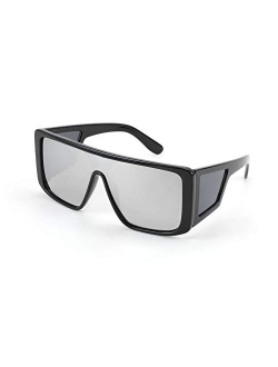 Wrap Around Sunglasses for Men Women Shield Futuristic Rectangula Flat Top One Piece Shades B9037