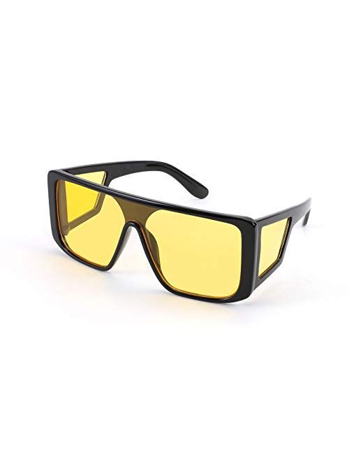 FEISEDY Wrap Around Sunglasses for Men Women Shield Futuristic Rectangula Flat Top One Piece Shades B9037