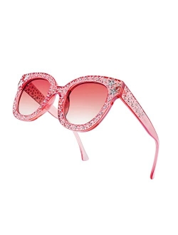 Women Vintage Cateye Crystal Rhinestone Star Sunglasses Novelty Glitter Shades B4068