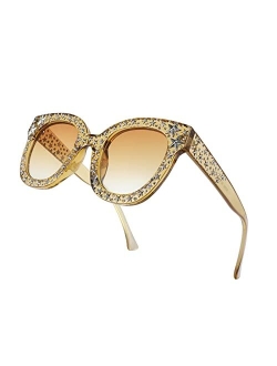 Women Vintage Cateye Crystal Rhinestone Star Sunglasses Novelty Glitter Shades B4068