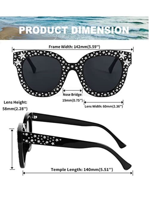 FEISEDY Women Vintage Cateye Crystal Rhinestone Star Sunglasses Novelty Glitter Shades B4068