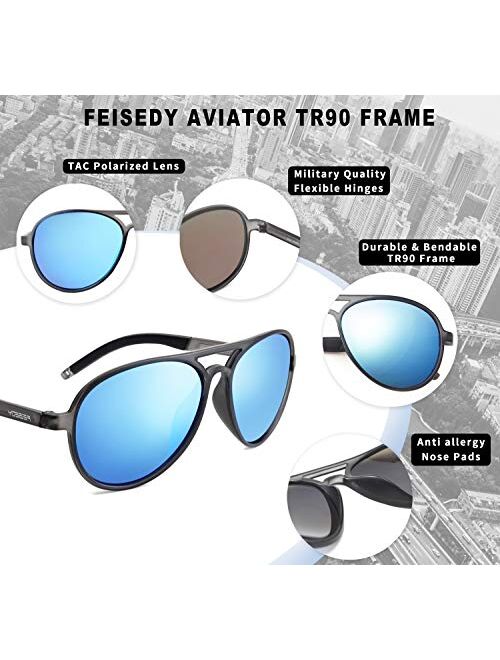 FEISEDY Polarized Pilot Sunglasses Men TR90 Flexible Frame TAC Lenses 70S Classic B2608