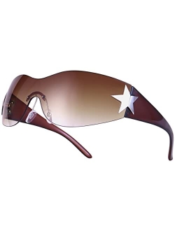 Trendy Y2K Sunglasses Women Men Wrap Around Rimless Sunglasses Cyber Y2k Fashion 2000 Glasses Shield