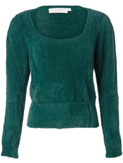 Women's Long Sleeve Square Neck Fuzzy Sweater