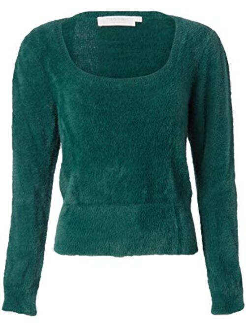 ASTR the label Women's Long Sleeve Square Neck Fuzzy Sweater