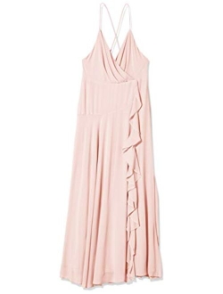 Women's Sleeveless Surplice V-Neck Holland Ruffled Full Length Bridesmaid Dress